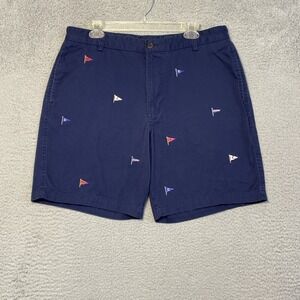 Chaps Men Navy Blue Flag Embroidered Shorts Size 36 Cotton Casual Summer
